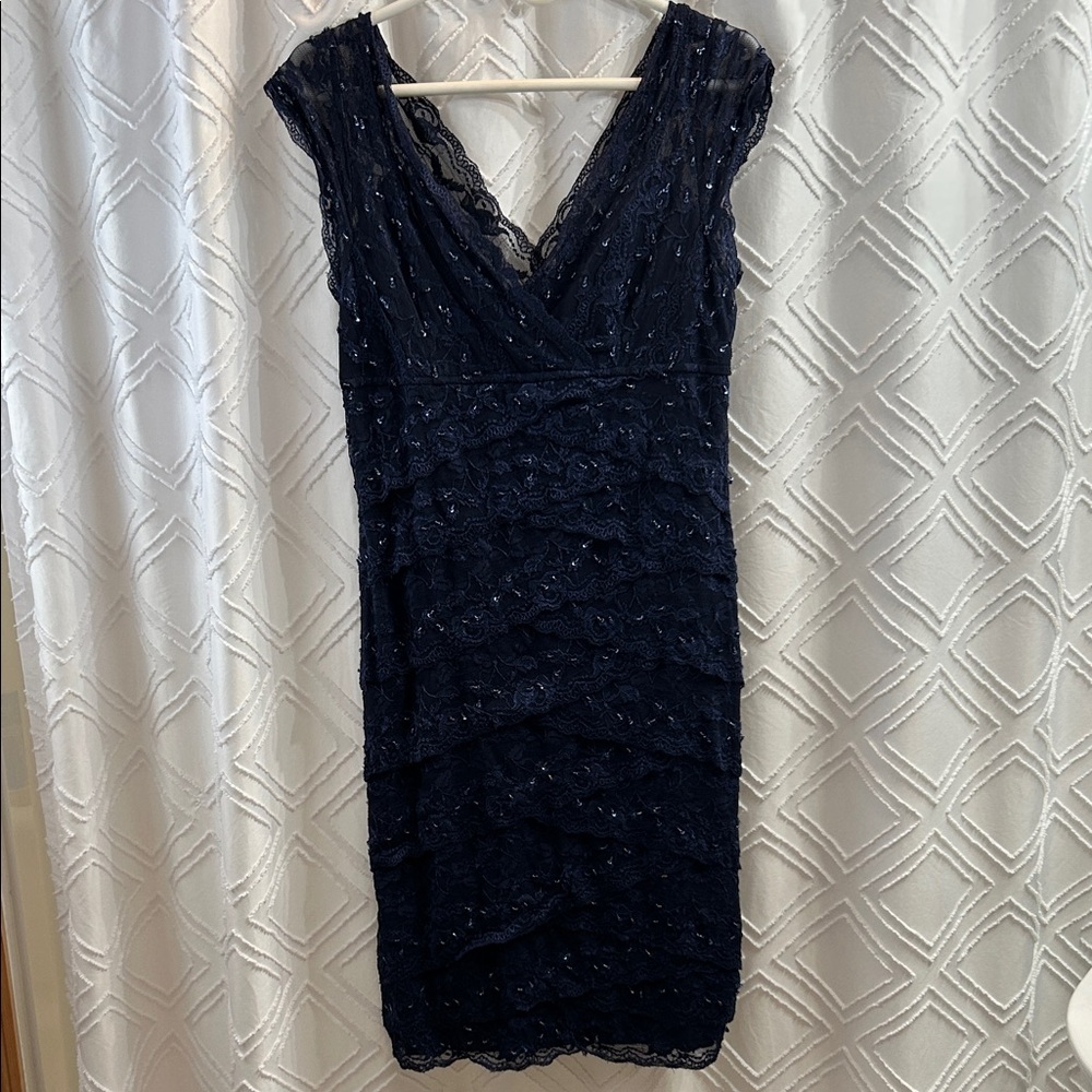 MARINA Midnight Blue Lace Midi Dress